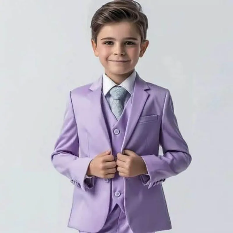 Purple Boys Suits 3 Piece Jacket Pants Vest Outfits High Quality Children Clothing Formal Wedding Costume Slim Fit Blazer