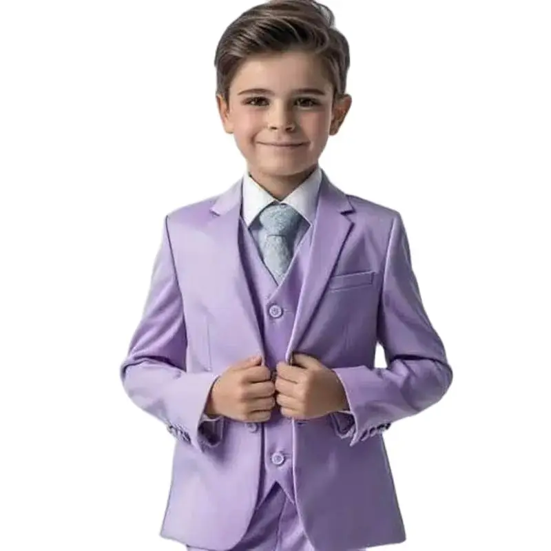 Purple Boys Suits 3 Piece Jacket Pants Vest Outfits High Quality Children Clothing Formal Wedding Costume Slim Fit Blazer