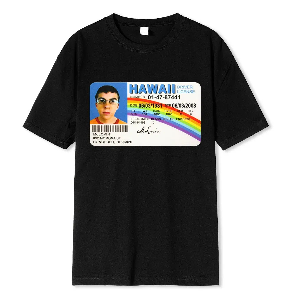 Color: SKY BLUE, Size: L - Homme t Shirt Summer Men t-Shirt Mclovin Id Card Superbad Geek Mens Cotton t-Shirt Unisex t-Shirt Teenagers Cool Soft Clothing