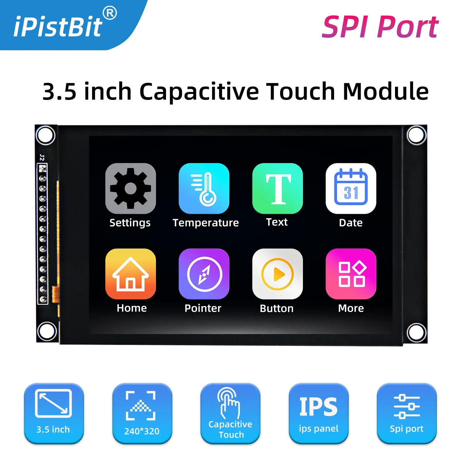 Color: green - 3.5 inch SPI TFT LCD Screen Colorful IPS capacitive Touch Display Module ST7796 320*480 IPS For Esp32&arduino