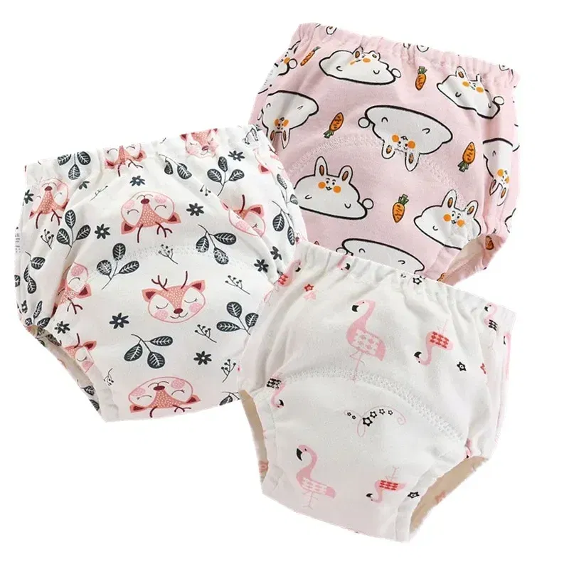 Color: multi, Size: L - 4pc/Lot Cotton Training Pants Panties Waterproof Cloth Diapers Reusable Toolder Nappies Baby Underwear