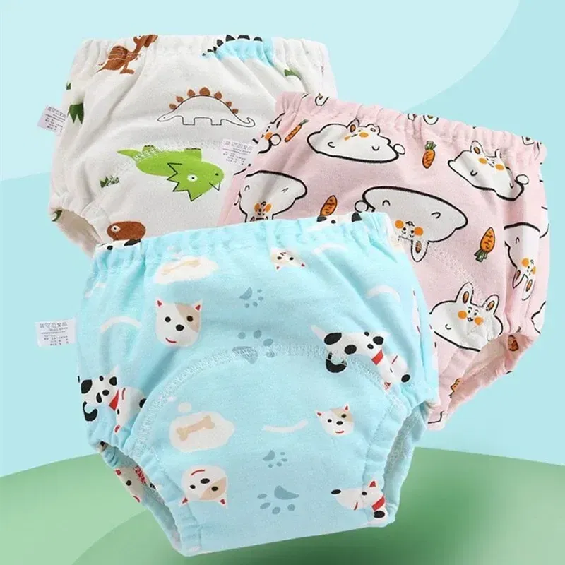Color: multi, Size: L - 4pc/Lot Cotton Training Pants Panties Waterproof Cloth Diapers Reusable Toolder Nappies Baby Underwear