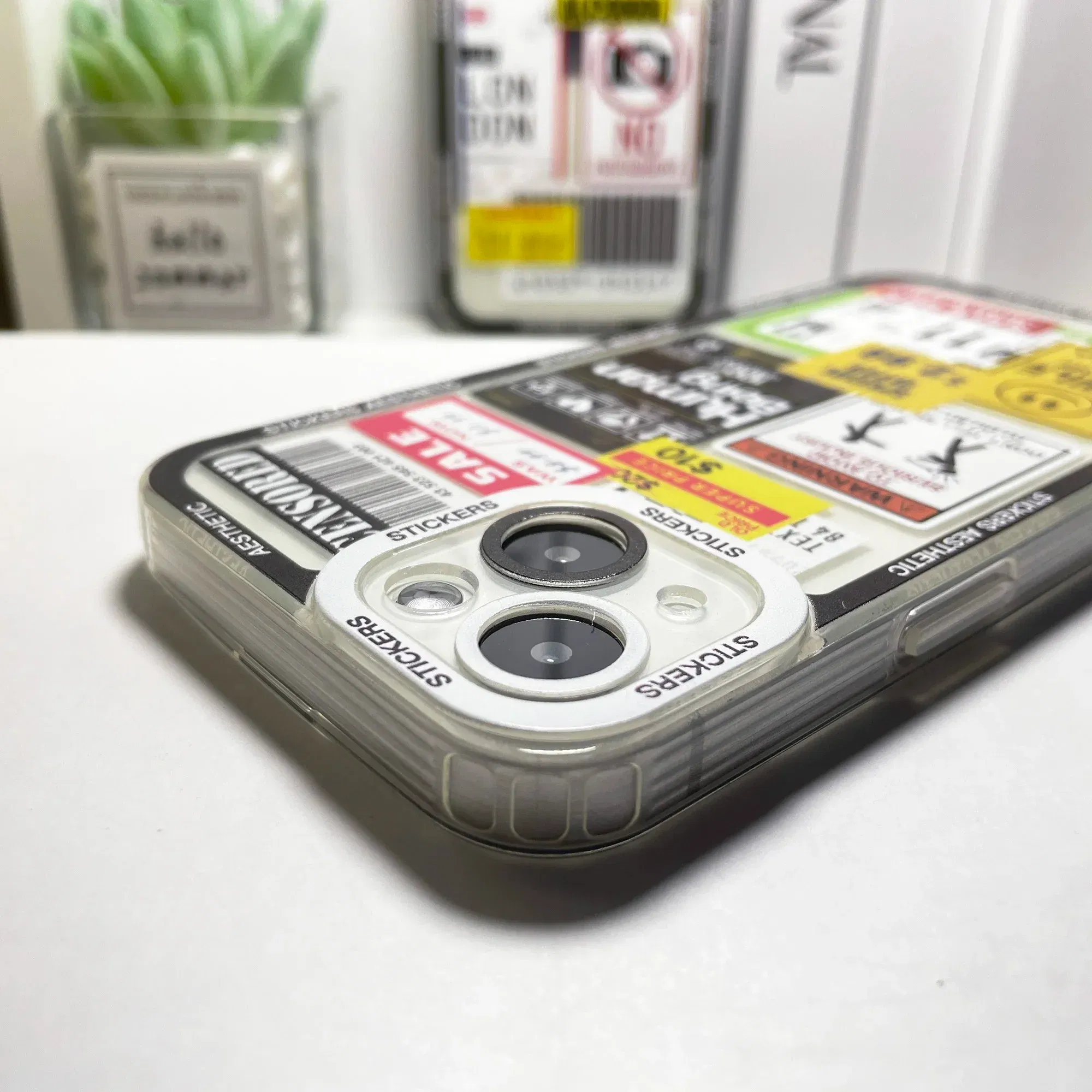 Color: Beige, Material: ABS - Mix Labels Aesthetic Stickers Collage Phone Case For iPhone 16 15 14 13 12 11 Pro Max Mini XS X XR SE 7 8 Plus Clear Soft Cover