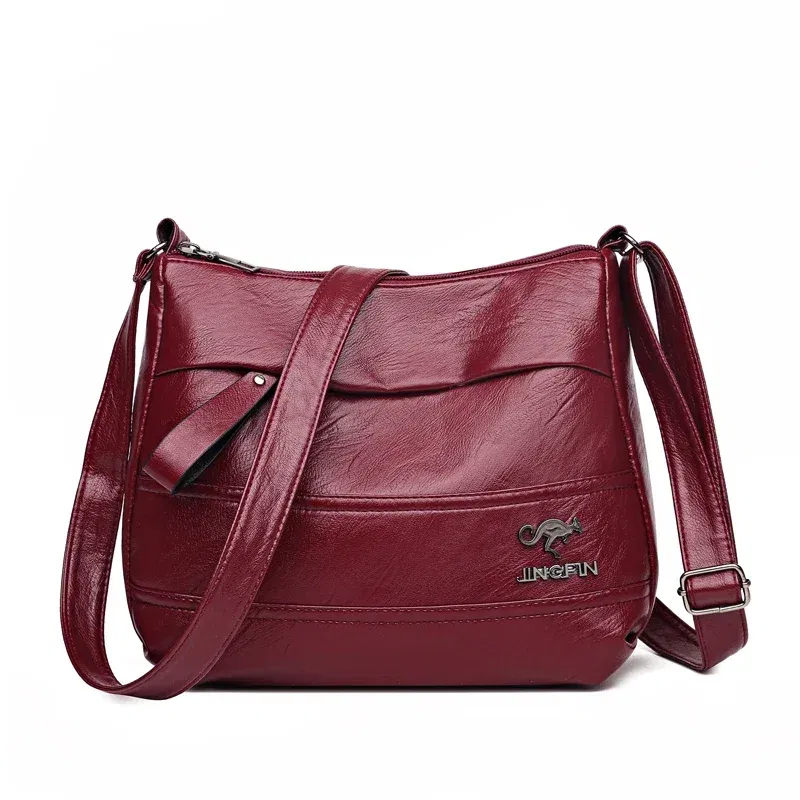 Color: Red - Elegant Leather One Shoulder Handbag Shopping Bag 2024 New Women's Fashion Handbag Sheepskin grain Beautiful Lady Crossbody Bag