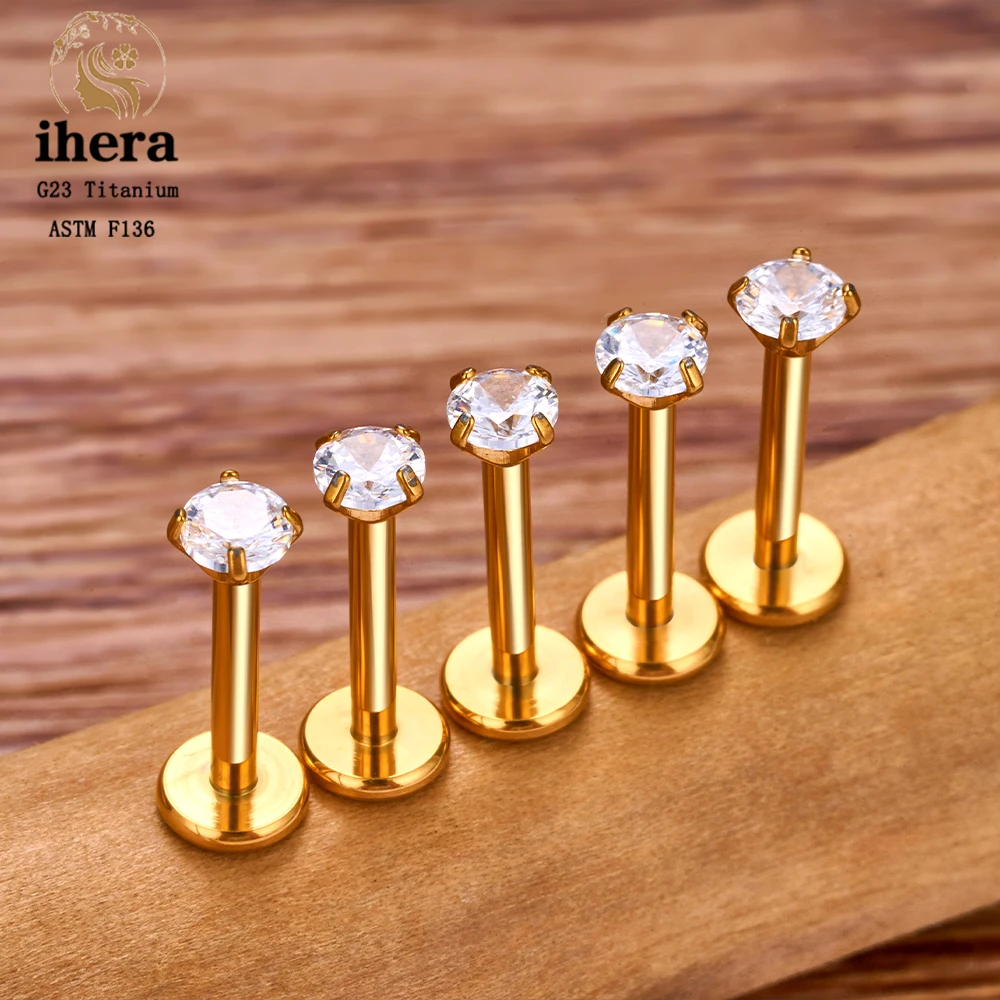 Metal color: Rhodium Plated, Ships From: CHINA, Main Stone Color: Gold - 10PCS G23 Titanium Labret Piercing Lip Ring 16G F136 Internal Thread Nose Stud Earring Tragus Helix Cartilage Piercing Jewelry