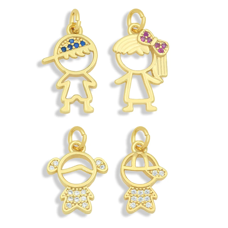 Metal color: Platinum Plated - OCESRIO Gold Plated CZ Small Boy and Girl Charms for Necklaces Copper DIY Handmade Pendants for Earrings Wholesale chma091