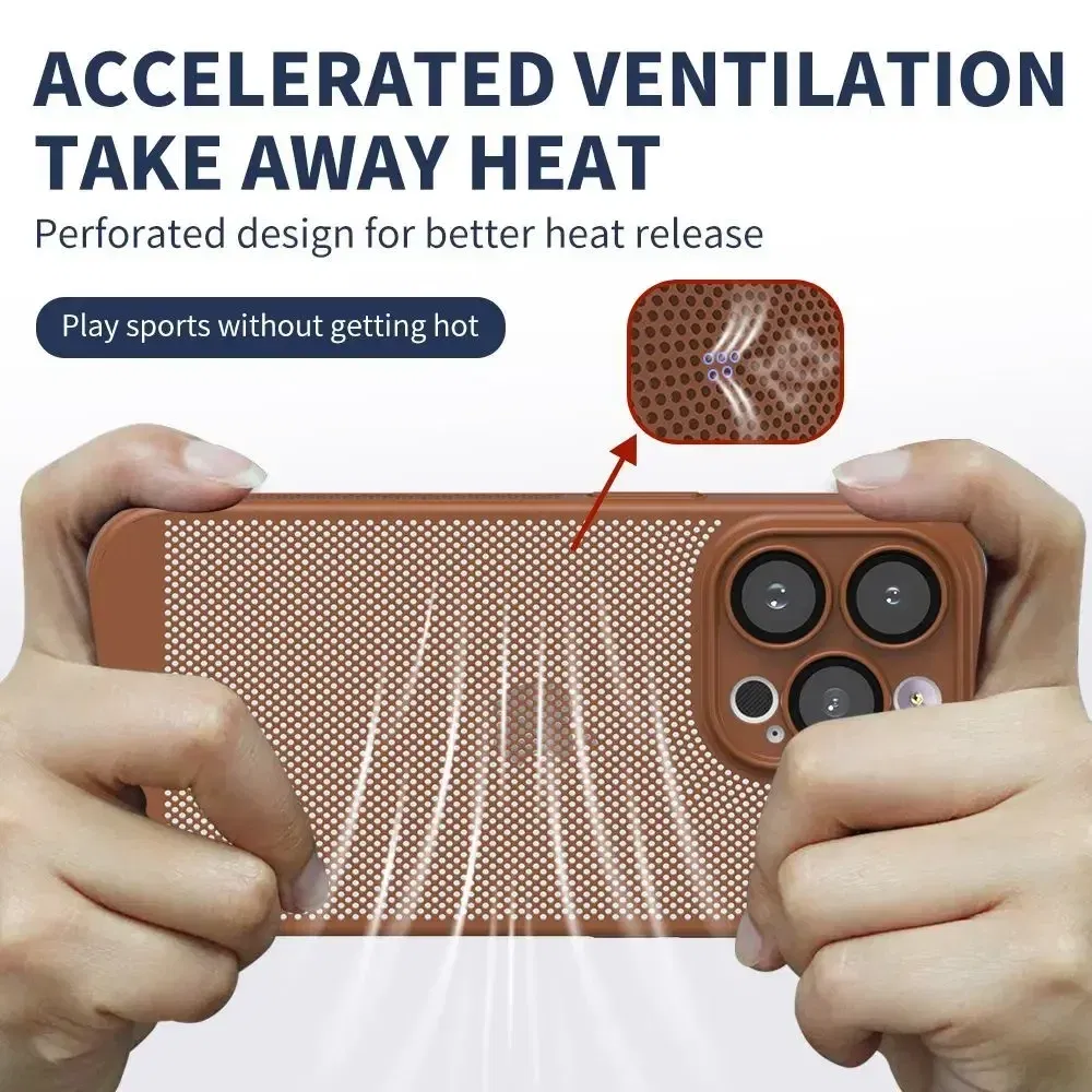 Color: Brown, Compatible-Phone Models: For iPhone 15, Ships From: CHINA - Breathable Heat Dissipation Cooling Case For iPhone 16 Pro Max 15 14 13 12 11 PC Hard Back Cover