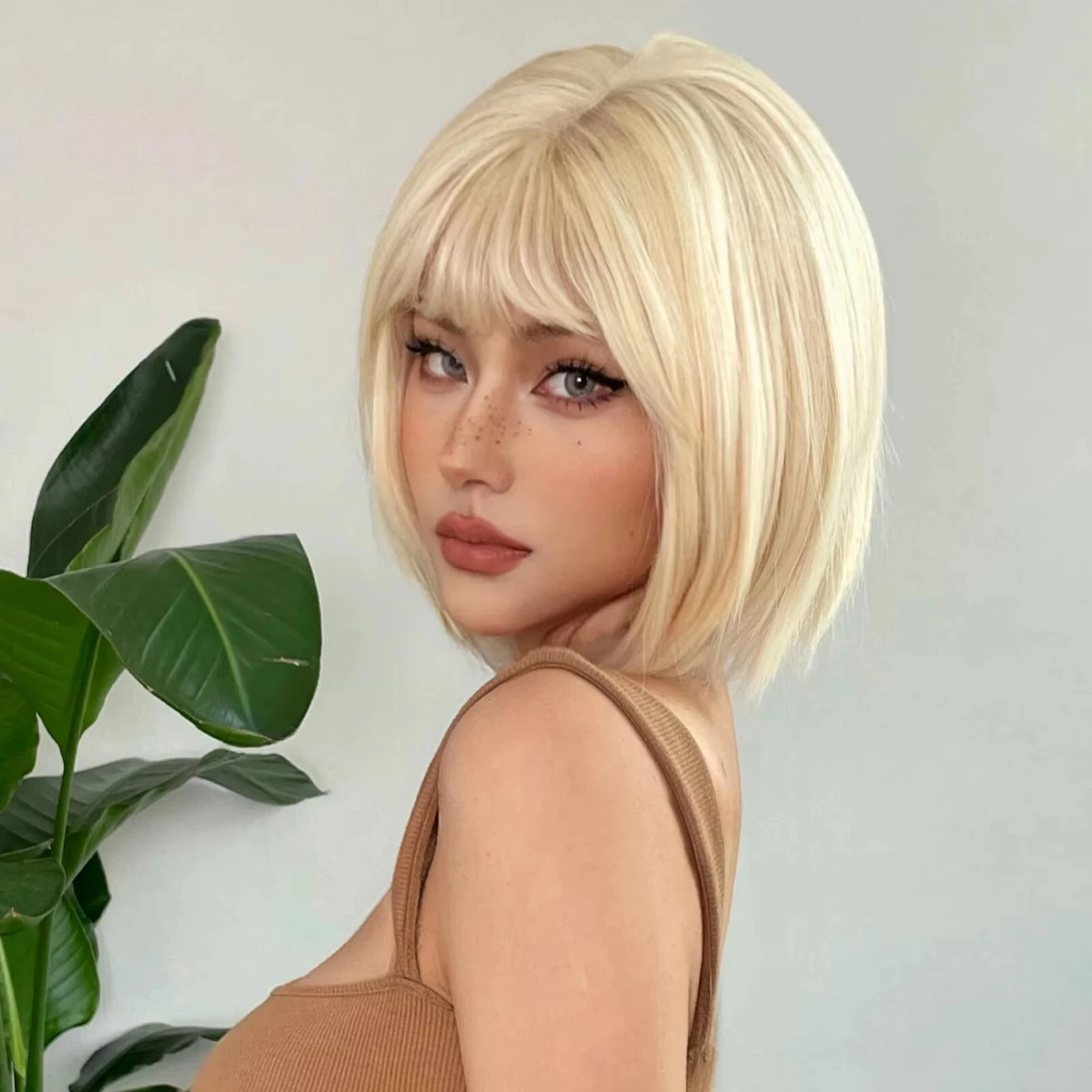 Color: #33, Stretched Length: 12inches - New light gold bob hairstyle synthetic wig for Halloween party cosplay wig for daily use high-temperature hair accessory