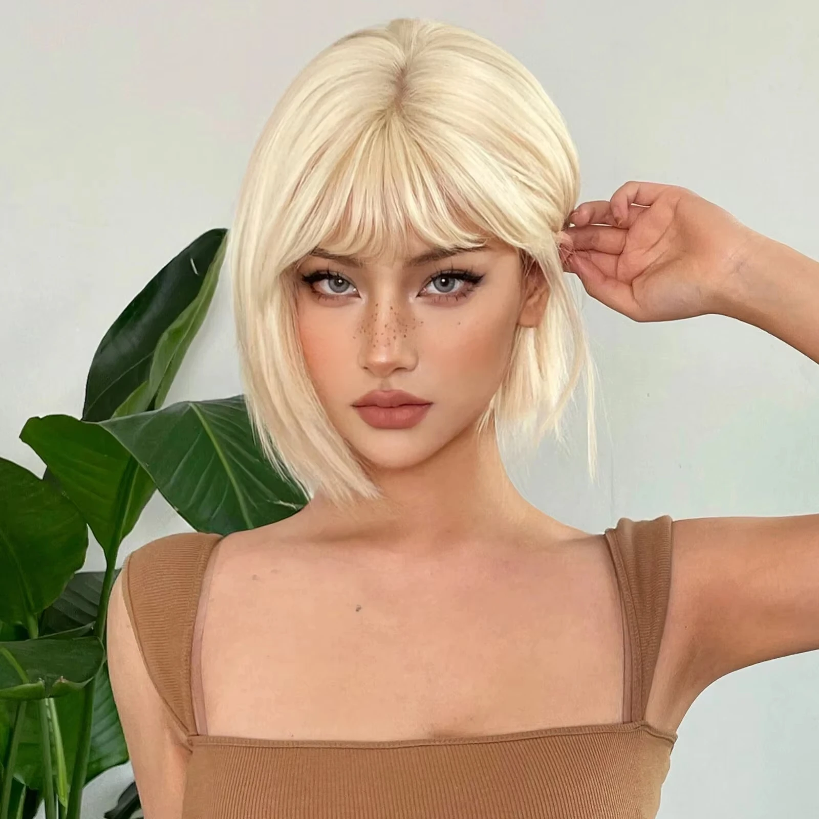 Color: #33, Stretched Length: 12inches - New light gold bob hairstyle synthetic wig for Halloween party cosplay wig for daily use high-temperature hair accessory