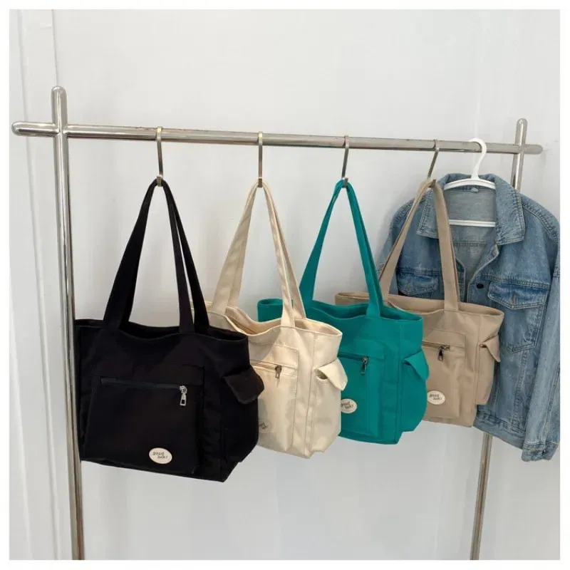Color: green - Women's Fashion Shoulder Bag Class Large Capacity Student Tote Bag New Canvas Commuter Handbag Carrying Bags cabas eco bag