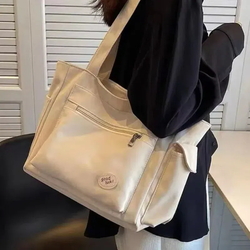 Color: green - Women's Fashion Shoulder Bag Class Large Capacity Student Tote Bag New Canvas Commuter Handbag Carrying Bags cabas eco bag