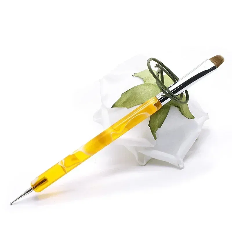 Color: light yellow - TIANMI Kolinsky French Nail Art Brush Dual End Nail Art Dotting Pen Acrylic Drawing Rhinestone UV Gel Painting Manicure Tool