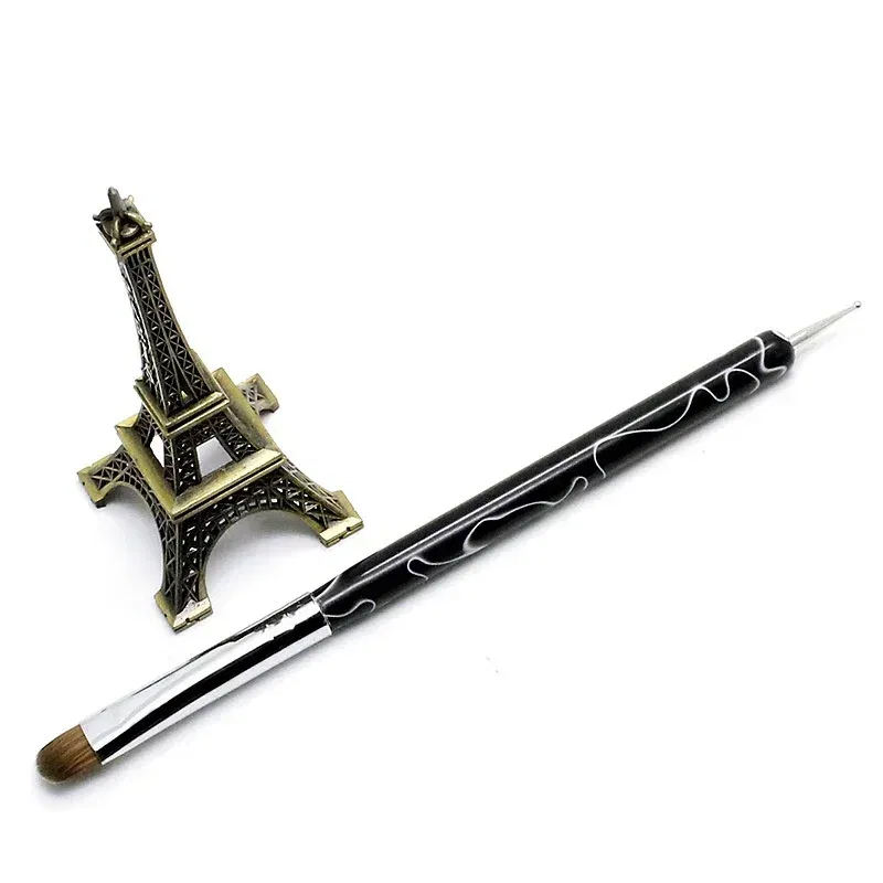 Color: light yellow - TIANMI Kolinsky French Nail Art Brush Dual End Nail Art Dotting Pen Acrylic Drawing Rhinestone UV Gel Painting Manicure Tool