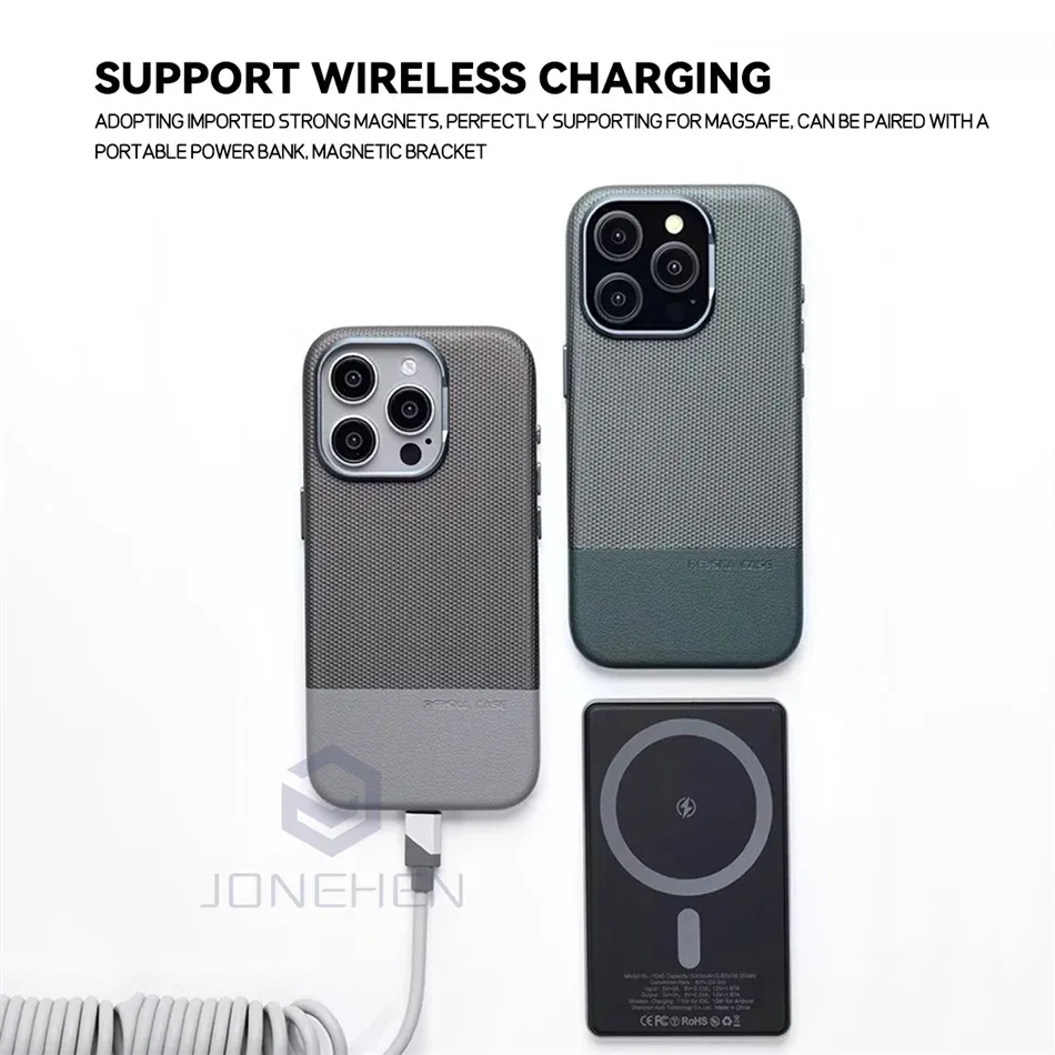 Color: Beige, Material: Vinyl - Luxury Hit Color Wireless Charge For MagSafe Premium Leather Case For iPhone 16 Plus 15 14 13 Pro Max Alloy Len Shockproof Cover