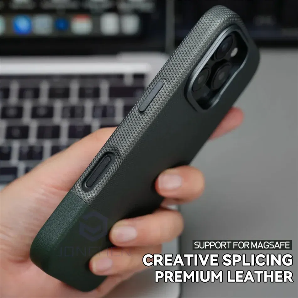 Color: Beige, Material: Vinyl - Luxury Hit Color Wireless Charge For MagSafe Premium Leather Case For iPhone 16 Plus 15 14 13 Pro Max Alloy Len Shockproof Cover