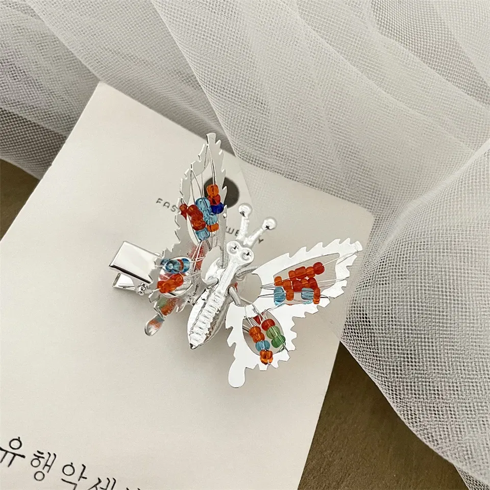 Color: GRAY - New Metal Gold Hollow Butterfly Hairpins For Women Girls Handmade Hair Ornament Clip Barrette Headband Fashion Hair Accessories