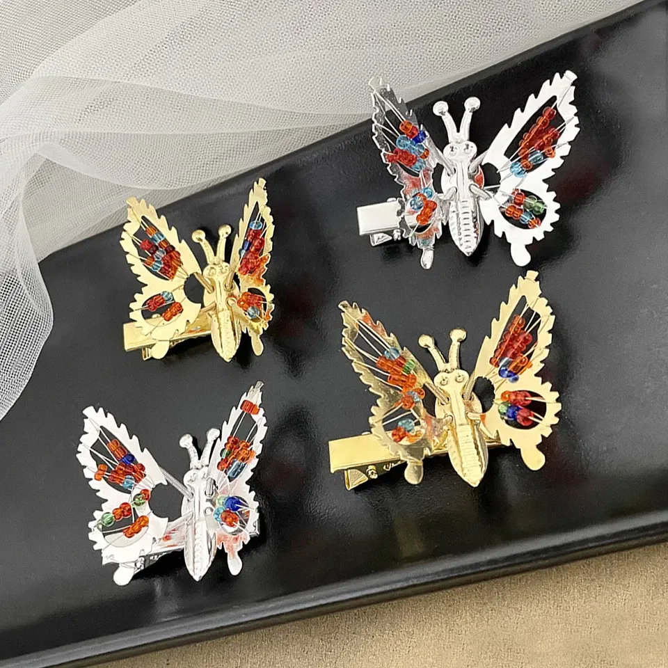 Color: GRAY - New Metal Gold Hollow Butterfly Hairpins For Women Girls Handmade Hair Ornament Clip Barrette Headband Fashion Hair Accessories