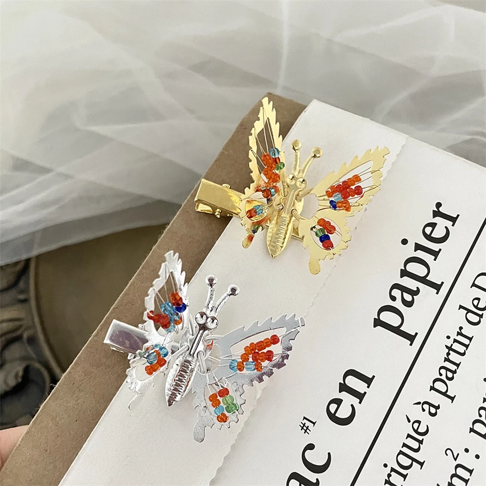 Color: GRAY - New Metal Gold Hollow Butterfly Hairpins For Women Girls Handmade Hair Ornament Clip Barrette Headband Fashion Hair Accessories