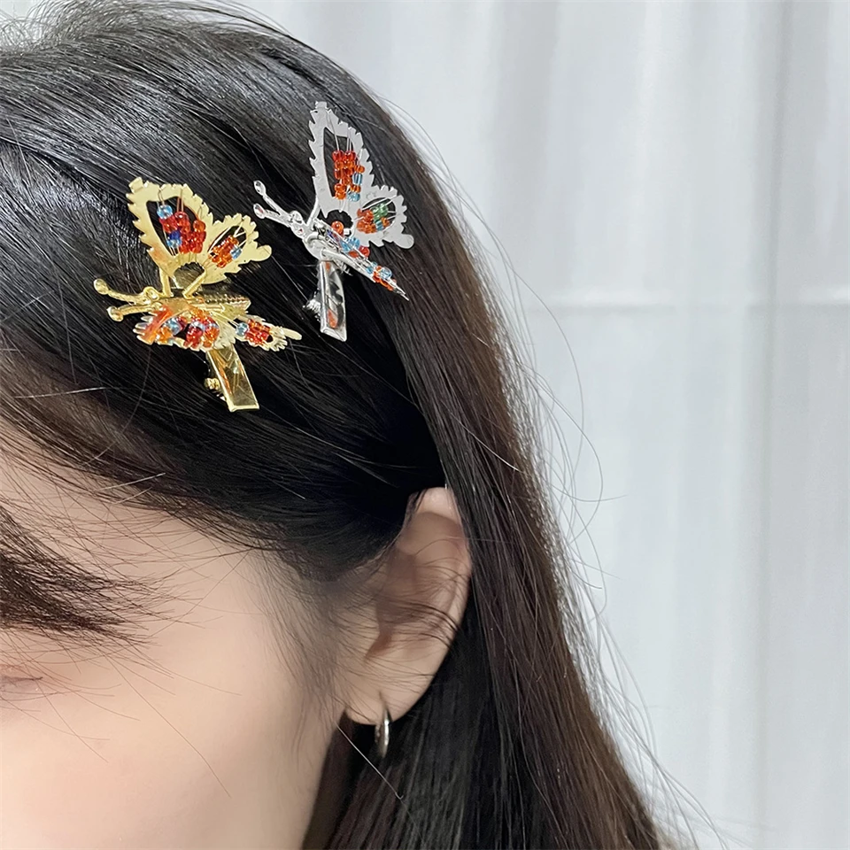 Color: GRAY - New Metal Gold Hollow Butterfly Hairpins For Women Girls Handmade Hair Ornament Clip Barrette Headband Fashion Hair Accessories