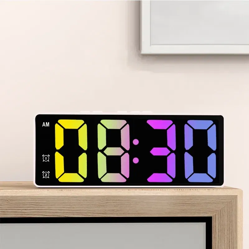 Color: black - LED Alarm Clock Electronic Student Digital Clock Voice Control Dual Snooze 12/24H Dual Alarms Temperature Mute Table Clock