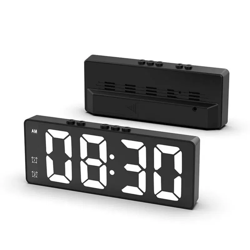Color: black - LED Alarm Clock Electronic Student Digital Clock Voice Control Dual Snooze 12/24H Dual Alarms Temperature Mute Table Clock