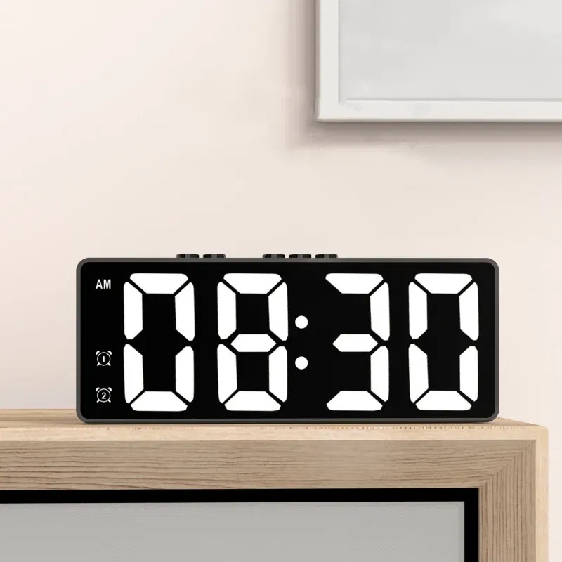 Color: black - LED Alarm Clock Electronic Student Digital Clock Voice Control Dual Snooze 12/24H Dual Alarms Temperature Mute Table Clock