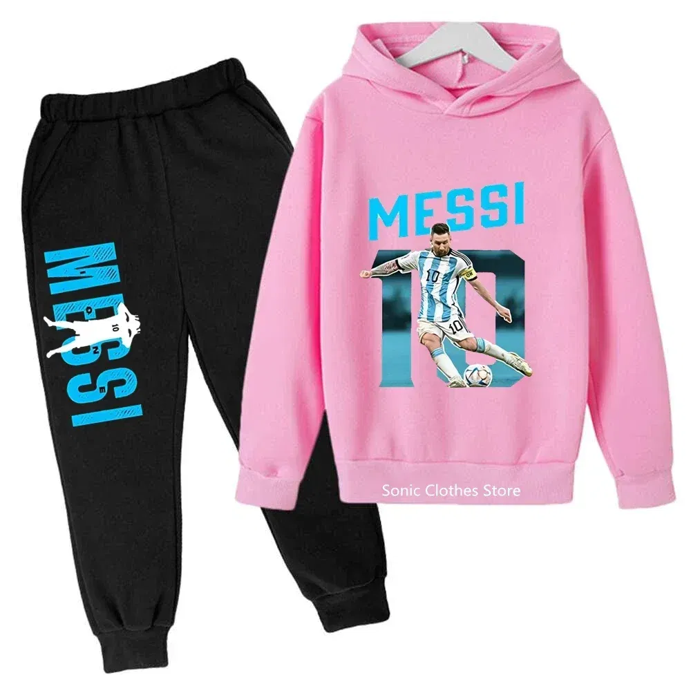 Color: PURPLE, Kid Size: 6 - messi avatar printed children's clothing children's autumn and winter hoodies pants 2-piece casual boys and girls suits