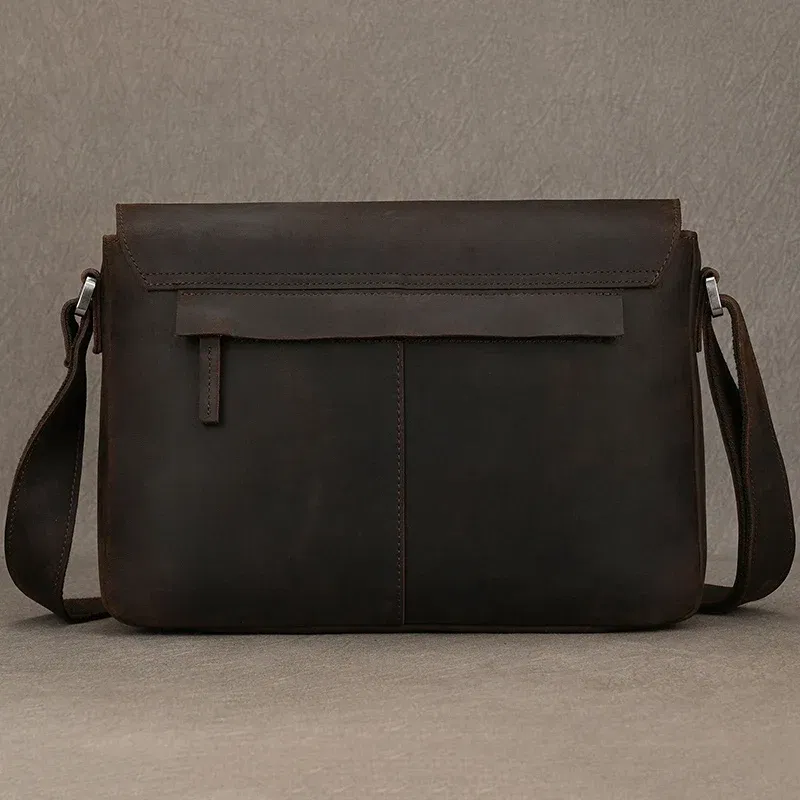 Color: Orange - Top Layer Cowhide Crazy Horse Leather 9.7 "iPad Leather Shoulder Bag Crossbody Handbag For Men Male Messenger Bag