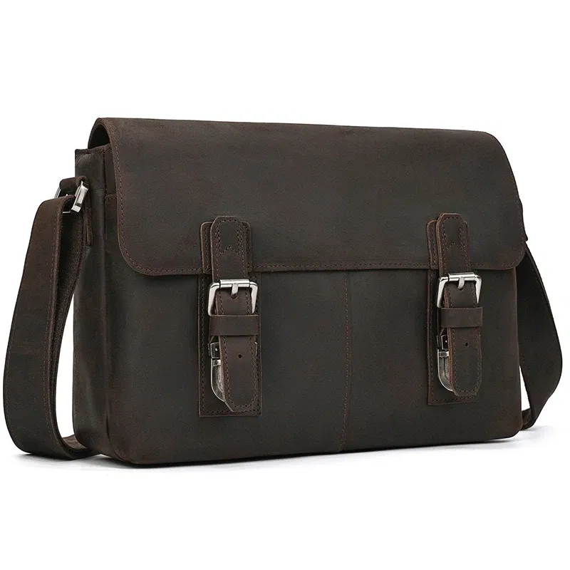Color: Orange - Top Layer Cowhide Crazy Horse Leather 9.7 "iPad Leather Shoulder Bag Crossbody Handbag For Men Male Messenger Bag