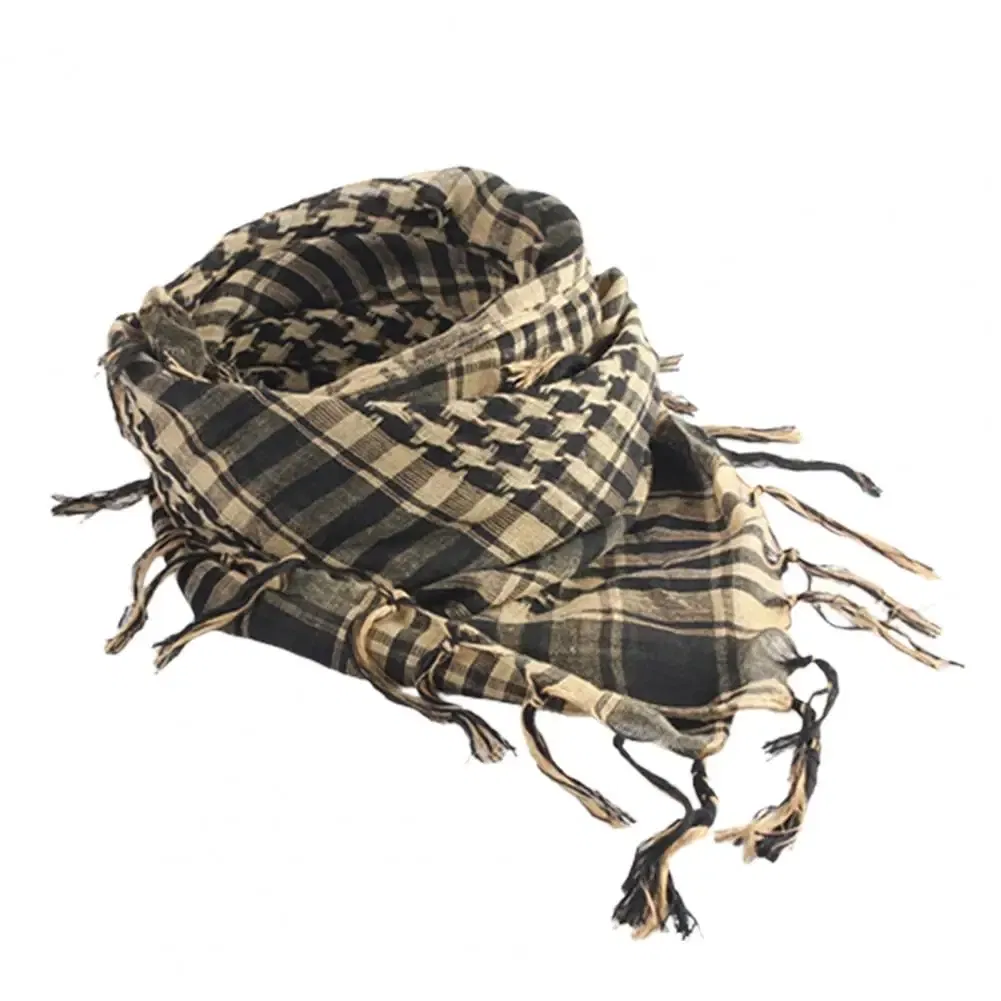 Color: Khaki - Scarf Army with Tassel for Men Women Scarf Mask Scarf Unisex Lightweight Plaid Pattern Cotton Keffiyeh Scarf for Winter