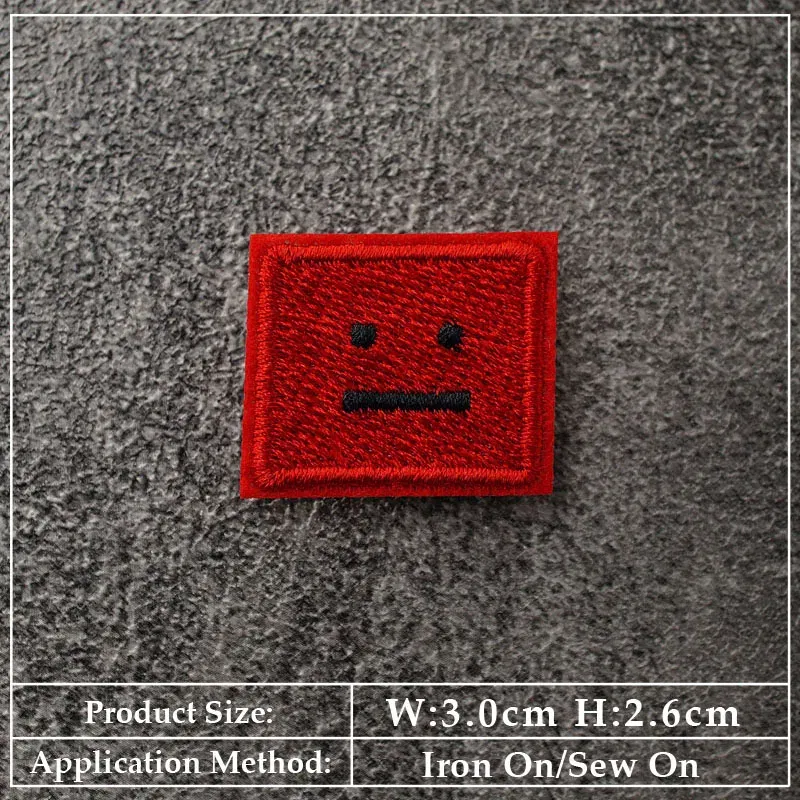 Color: WHITE - Square Expression Embroidered Applique Patches Fabric Garment Apparel Clothing Accessories Embroidery Badges Pink Black White
