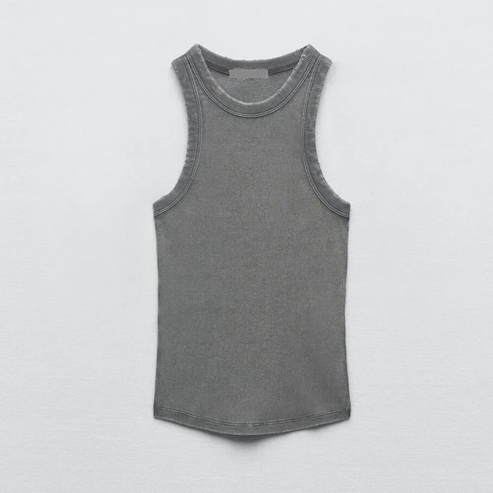 Size: L, Color: GRAY - BMURHMZA Fashion New Water Wash Rib Simple Retro Workwear Women's Tank Top