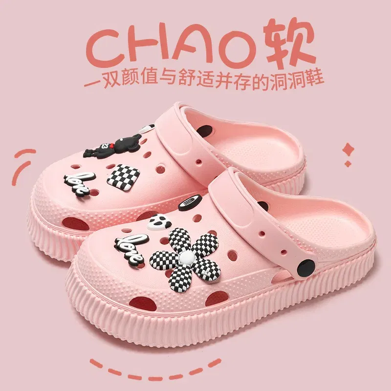 Color: dark green, Shoe Size: 38-39 - Shoes hole shoes girls wear outside couple bag head women cool slippers