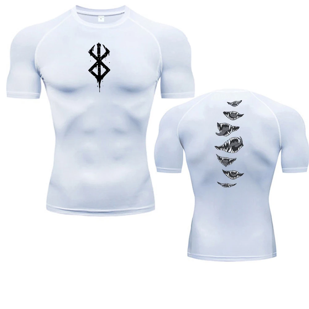 Color: GRAY, Size: XXXL - 2024Anime Berserk Guts Men's Compression Shirt Fitness Sport Running Tight Gym TShirts Athletic Quick Dry Tops Tee Summer