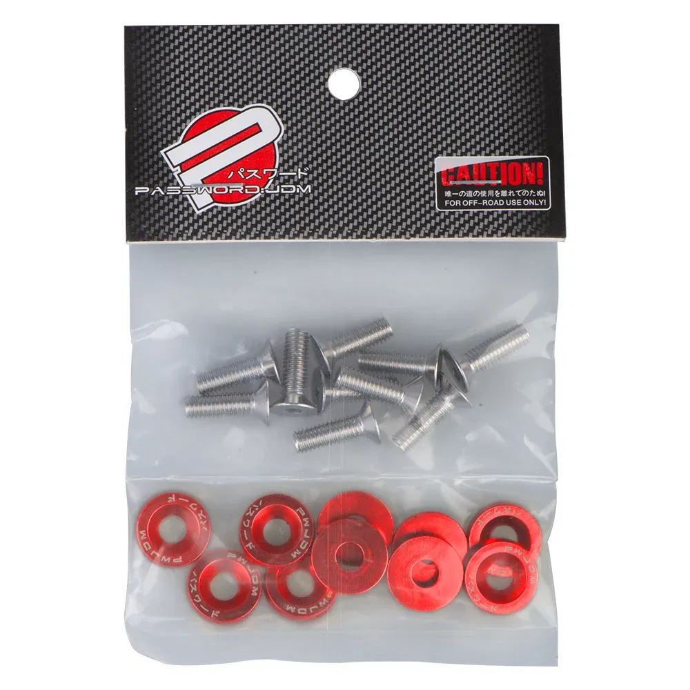 Color Name: Red - Universal 10PCS M6 Car Styling Modification JDM Sticker Stickers Password Fender Washer License Plate Bolts Auto Accessories