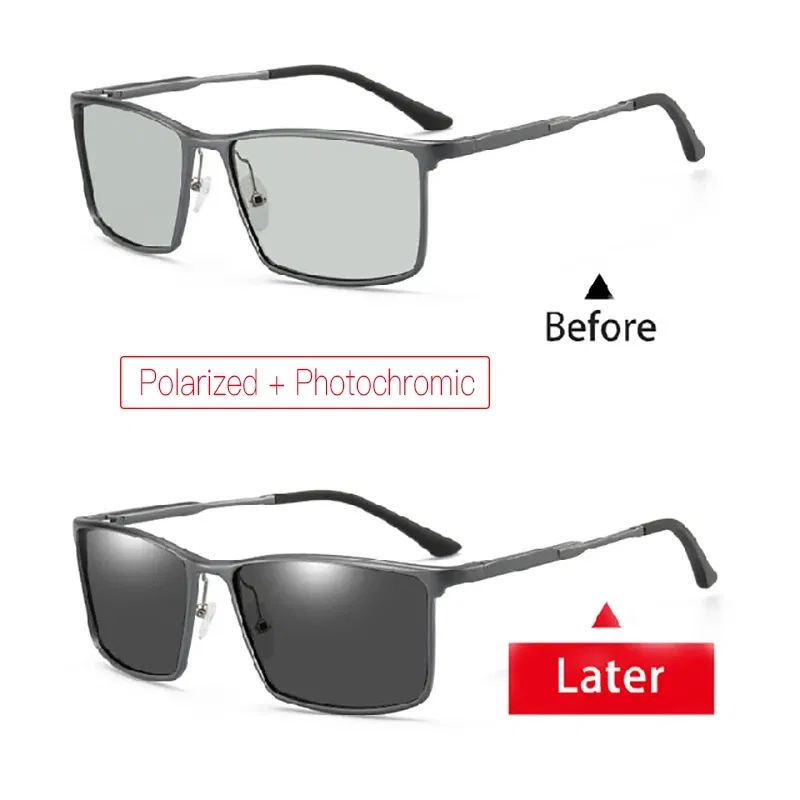 Lenses Color: Yellow, Frame Color: GRAY - Men's sunglasses myopia with diopter polarized prescription glasses UC400 retro anti-glare driving goggles square black shades