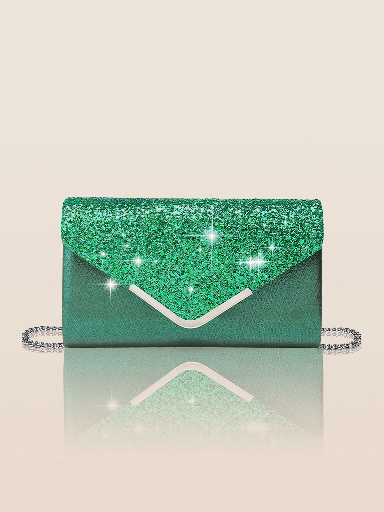 Color: green - Glitter Bling,Shiny Elegant And Fashionable Envelope Clutch Bag, Party Wedding Handbag For Women Dinner Bag