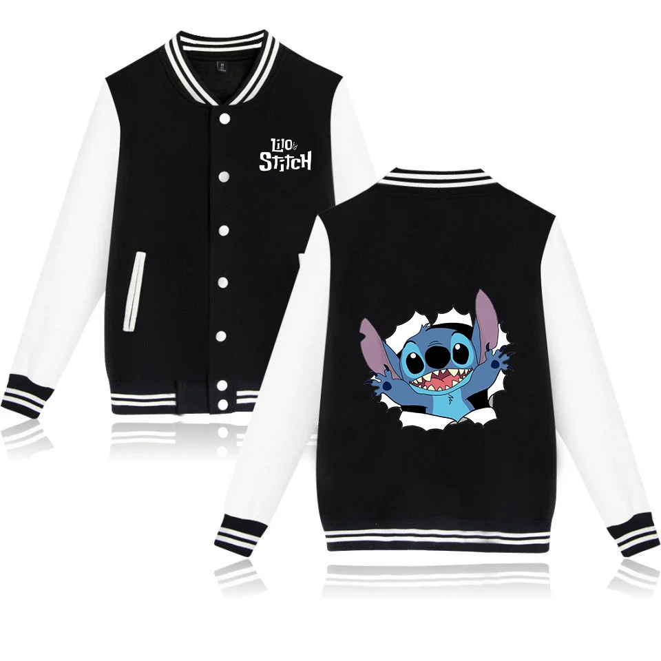 Color: Dark Grey, Size: 6XL - Lilo Stitch Baseball Jacket Men Women Hip Hop Harajuku Jackets Streetwear Kids Boys Girls Loose College Coats