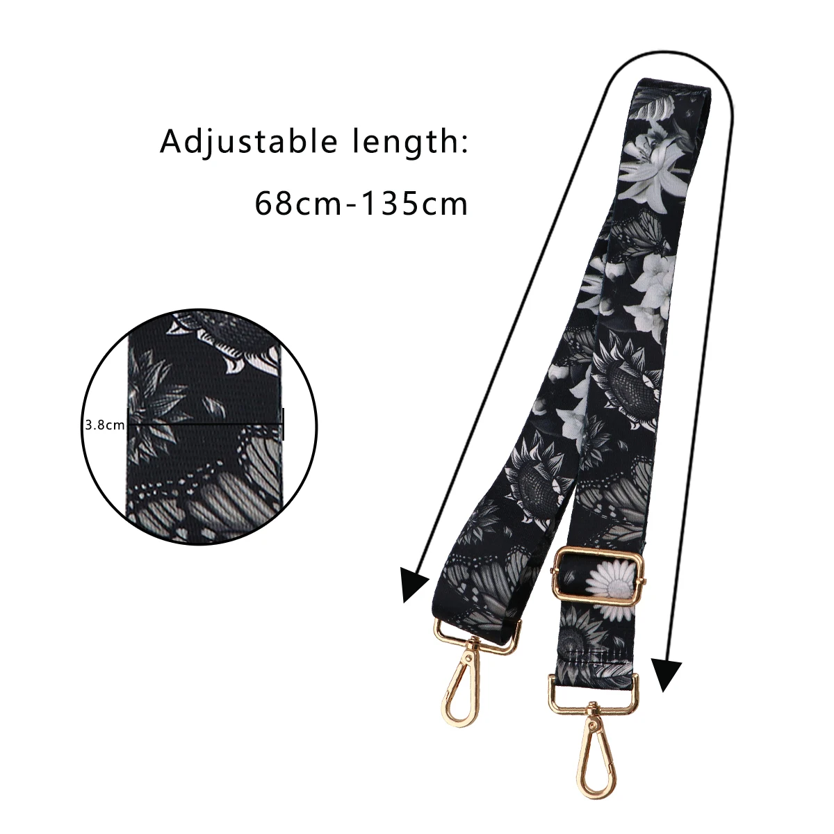Color: Orange - Butterfly Flower Pattern Women Shoulder Messenger Bags DIY Adjustable Nylon Strap Bag Part Accessories Female Handbag Strap