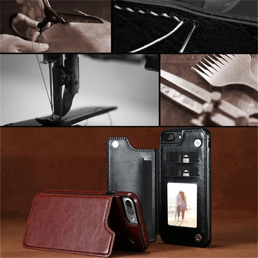Material: Silicon, Color: Brown - Leather Wallet Case for iPhone 15 14 13 12 11 Pro Max Mini Wallet Case XR X XS Max 8 7 6S 6 Plus SE 2022 2020 Card Holder Flip
