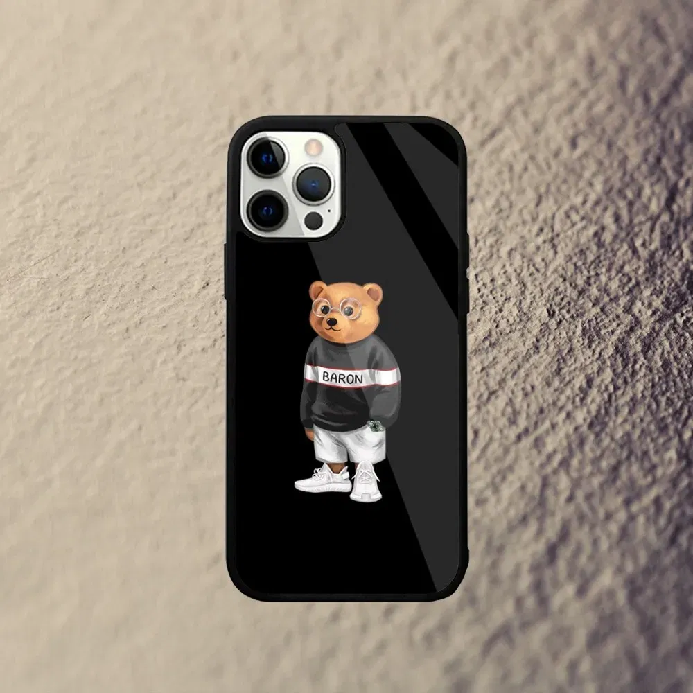 Color: GRAY, Material: CANVAS - Baron F-Filou Bear Fashion Phone Case For iPhone 15,14,13,12,11,Plus,Pro,Max Mini Magsafe Magnetic Wireless Charging