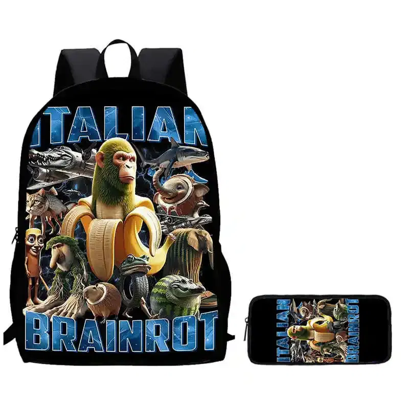 Color: Dark Grey, Ships From: CHINA - 2Pcs Set School Backpack for Age 5-10,Light Weight Kids Backpack,Cartoon BrainRot Printed School Bags for Boys Girl,Best Gift