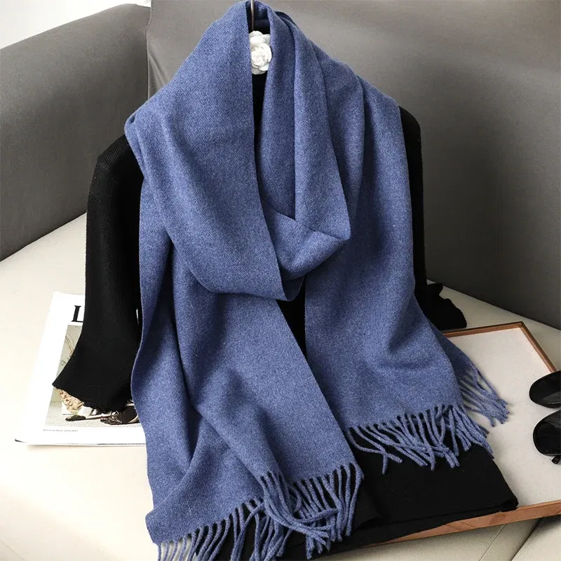 Color: SKY BLUE - New 62 Color Winter Scarf For Women Long Warm Cashmere Scarves Hijab Solid Lady Shawl Wrap Female Pashmina Bandana Head Scarfs