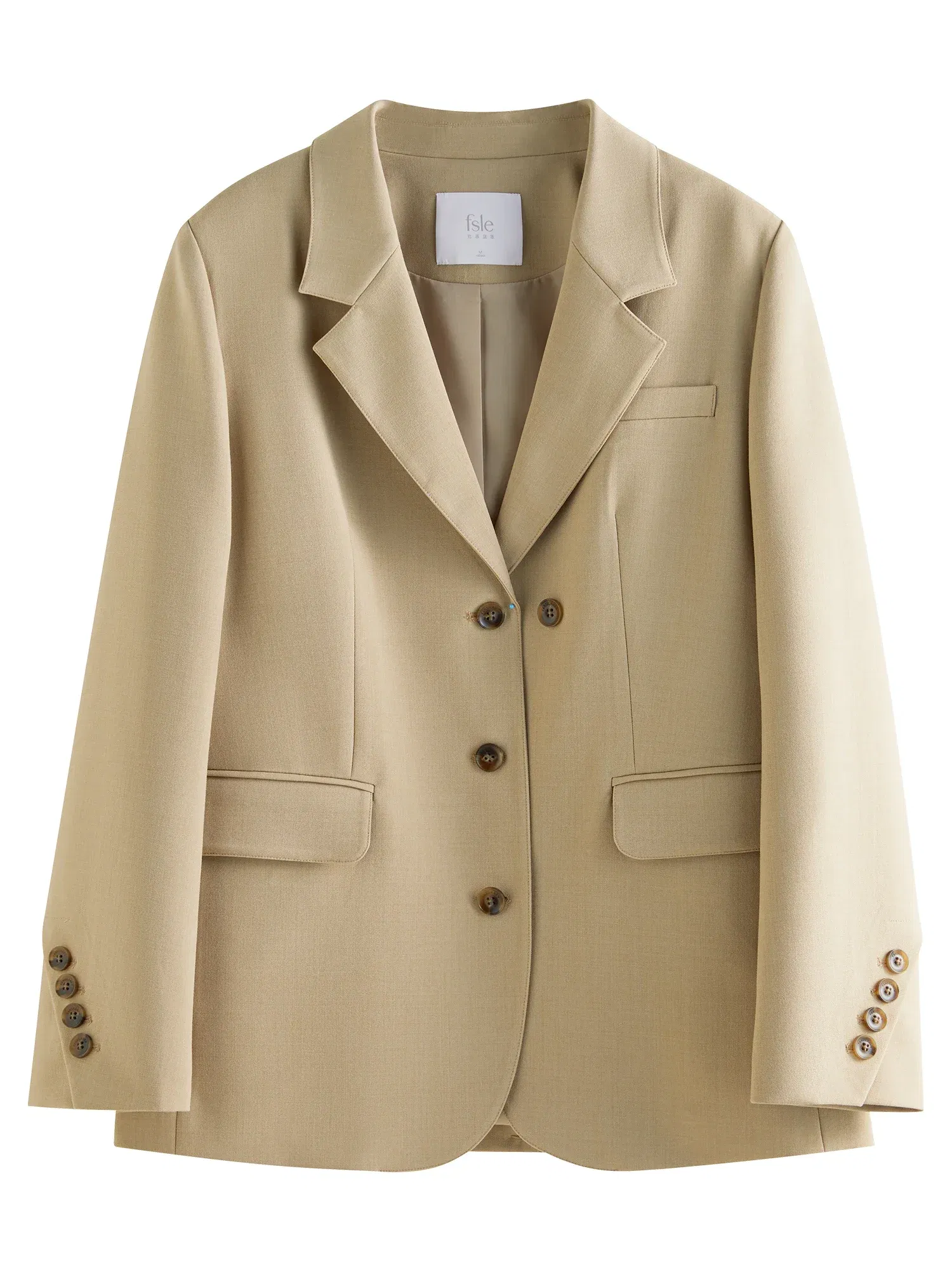 Color: black, Size: L - FSLE Women Khaki Blazer 2025 Spring New Office Lady Black Simple Loose Front Shoulder Blazer Coats Button Design Coat 25FS11071