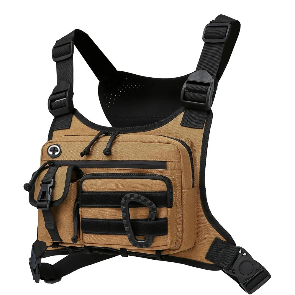 Color: Beige - Outdoor Tactical Chest Bag Men's Vest EDC Waterproof Anti-Theft Chest Pack for Cycling Bags Running Front Chest Bag