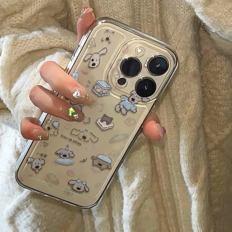 Color: Clear, Ships From: CHINA, Material: Aluminum - Cartoon full screen dog transparent phone case for iPhone 7 8 plus xr x 11 12 13 14 15 pro max soft silicone anti-drop