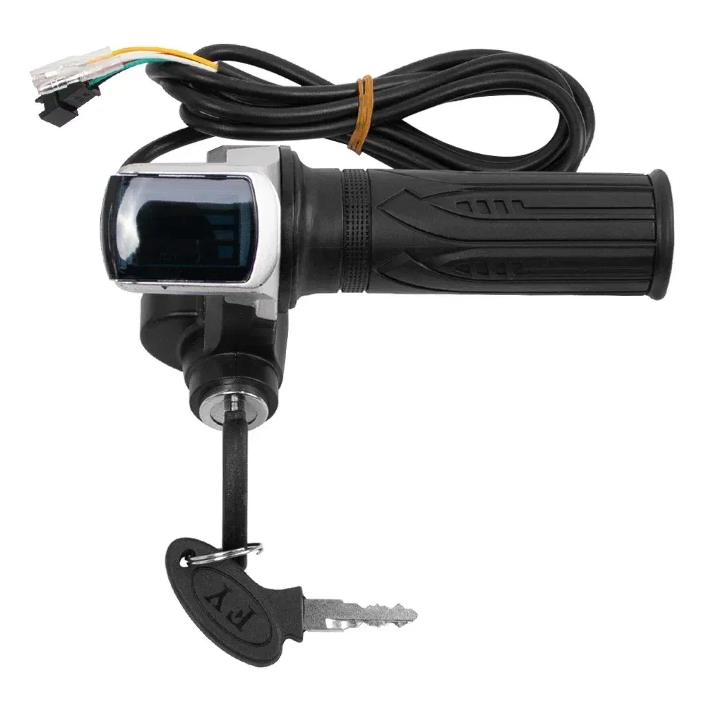 Color: Light Grey - Throttle Grip E-bike Handlebar with Lock Ebike 36V 48V 60V Electric Bicycle Scooter Accelerator Power Indicator Key LED Display