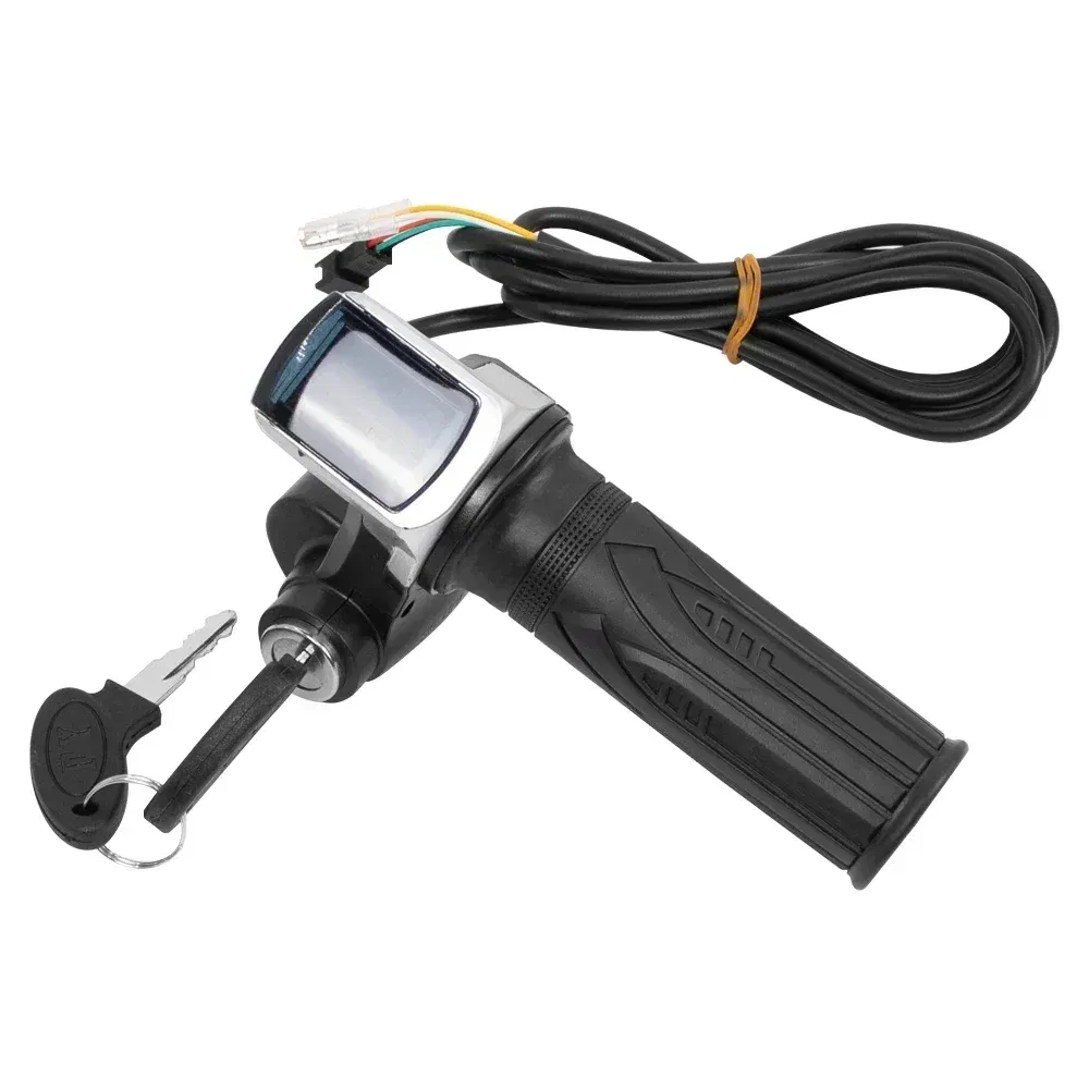 Color: Light Grey - Throttle Grip E-bike Handlebar with Lock Ebike 36V 48V 60V Electric Bicycle Scooter Accelerator Power Indicator Key LED Display