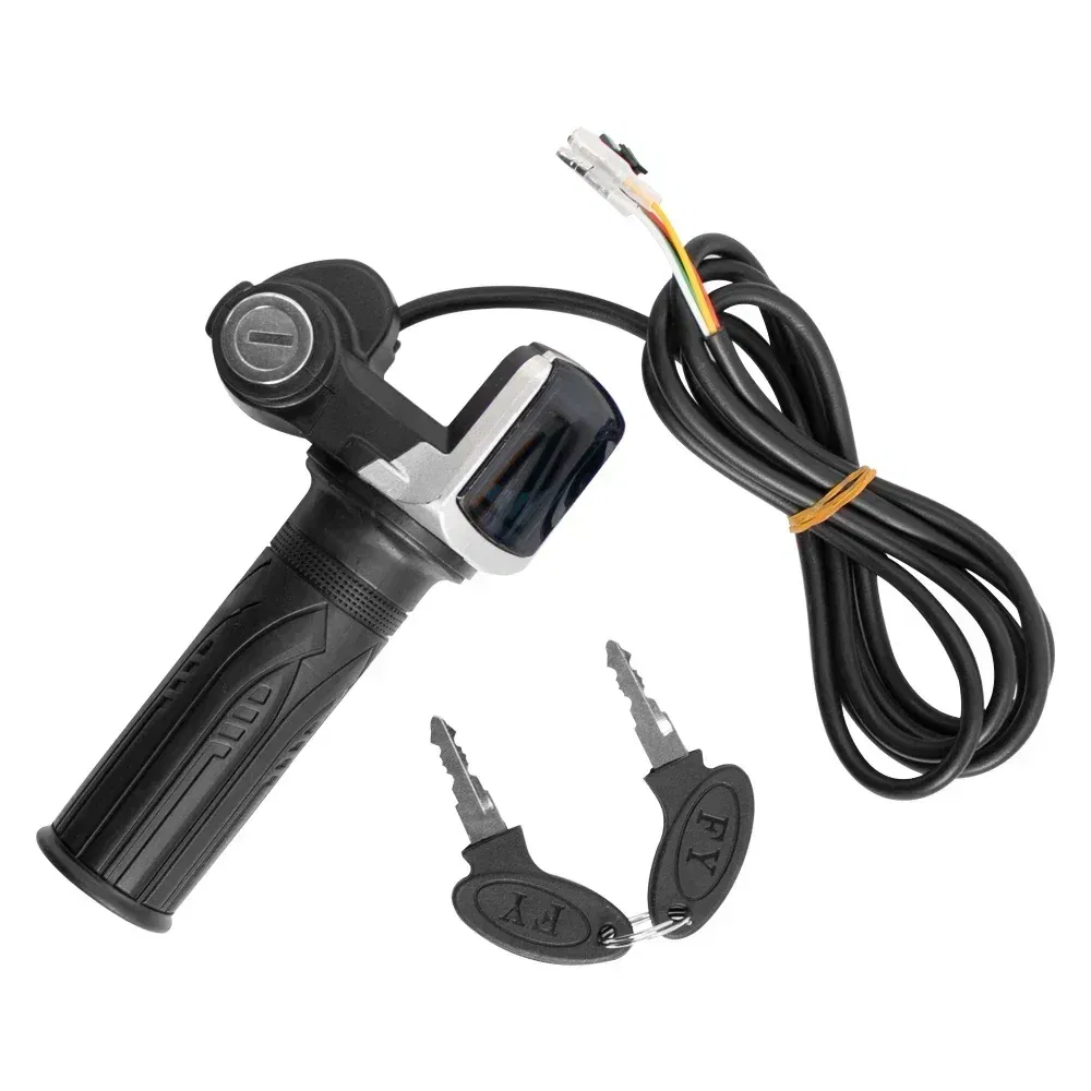 Color: Light Grey - Throttle Grip E-bike Handlebar with Lock Ebike 36V 48V 60V Electric Bicycle Scooter Accelerator Power Indicator Key LED Display