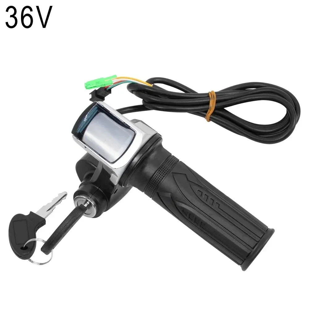 Color: Light Grey - Throttle Grip E-bike Handlebar with Lock Ebike 36V 48V 60V Electric Bicycle Scooter Accelerator Power Indicator Key LED Display